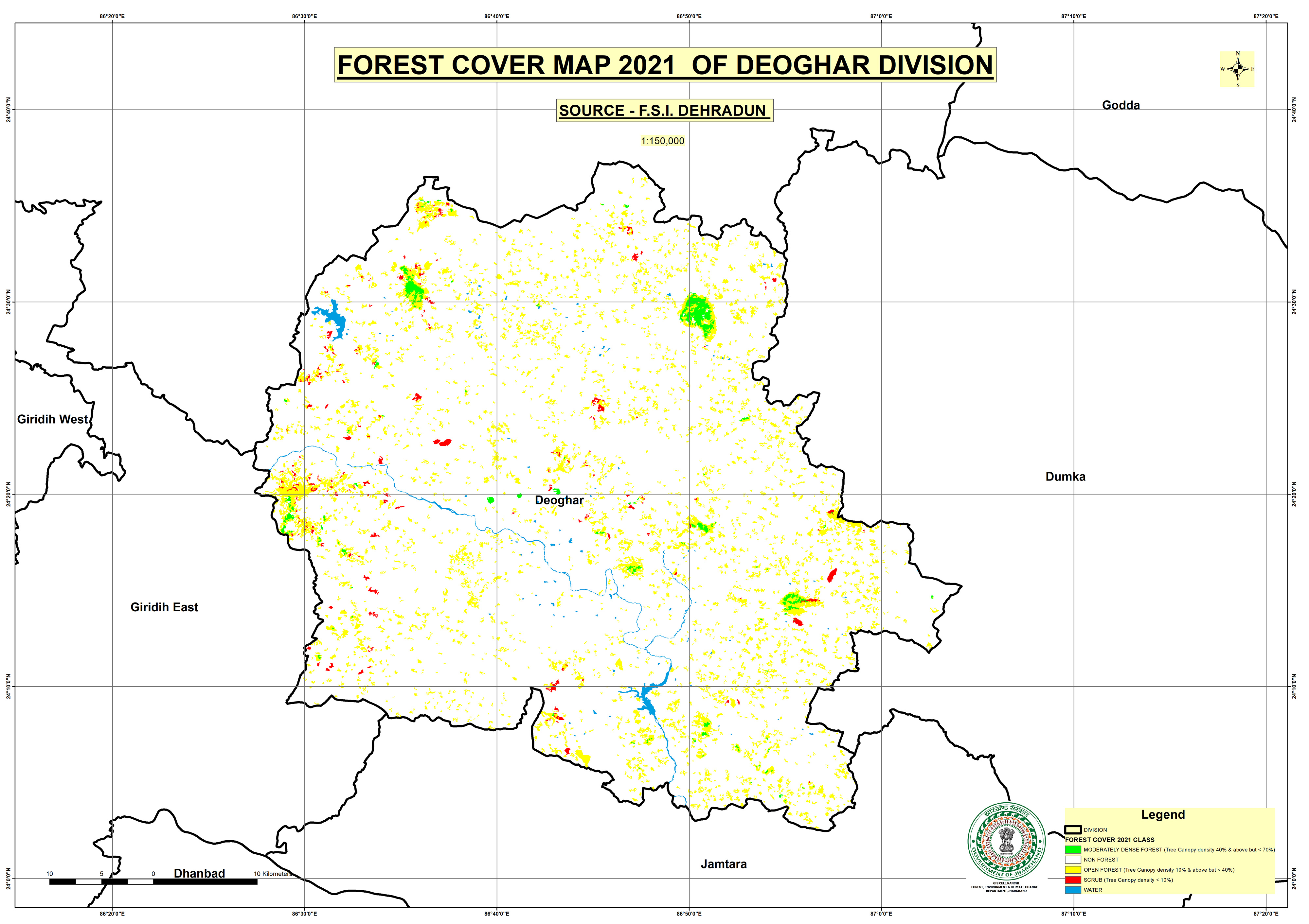 Forest Cover Map of Deoghar Jharkhand