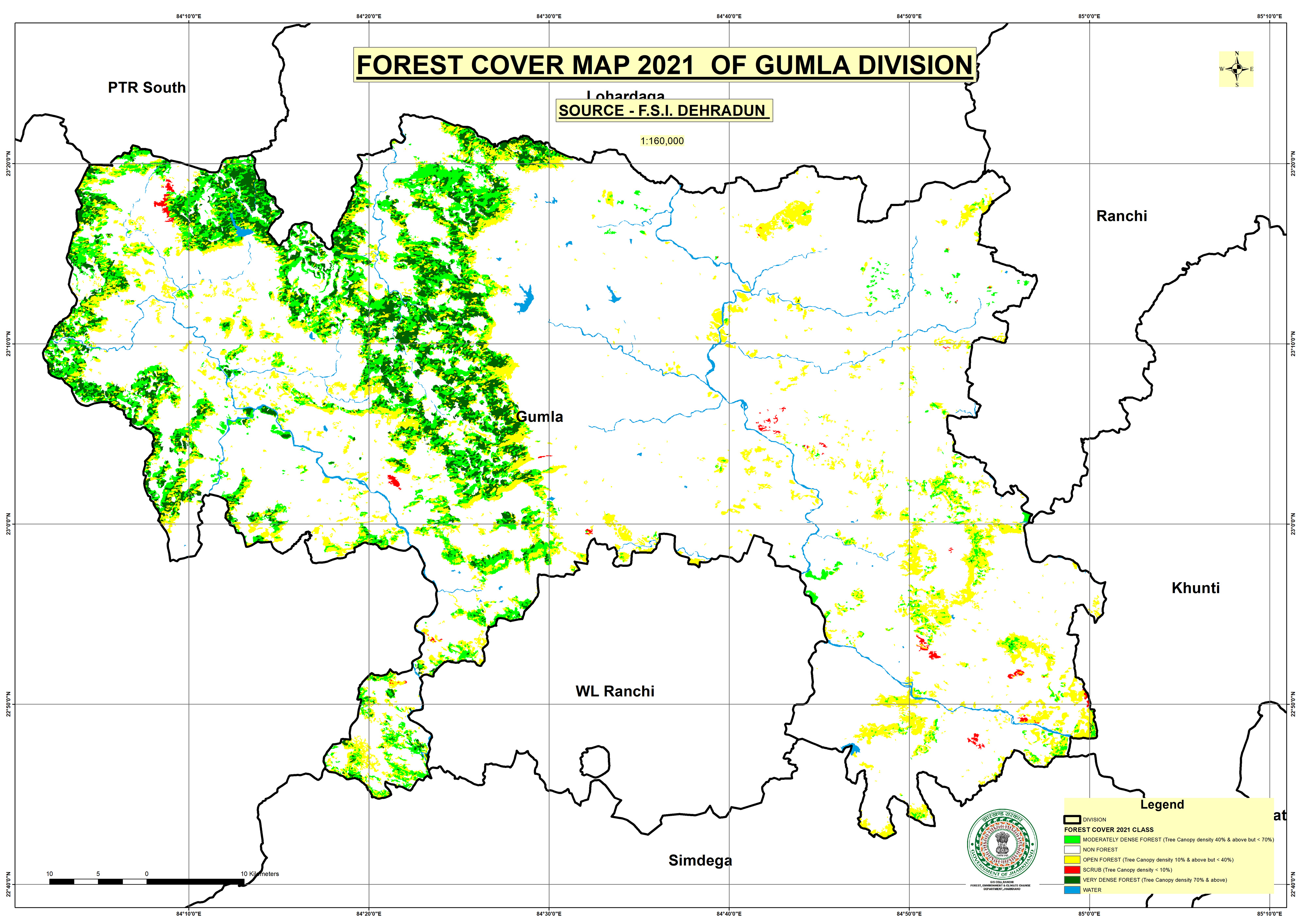 Forest Cover Map of Gumla Jharkhand