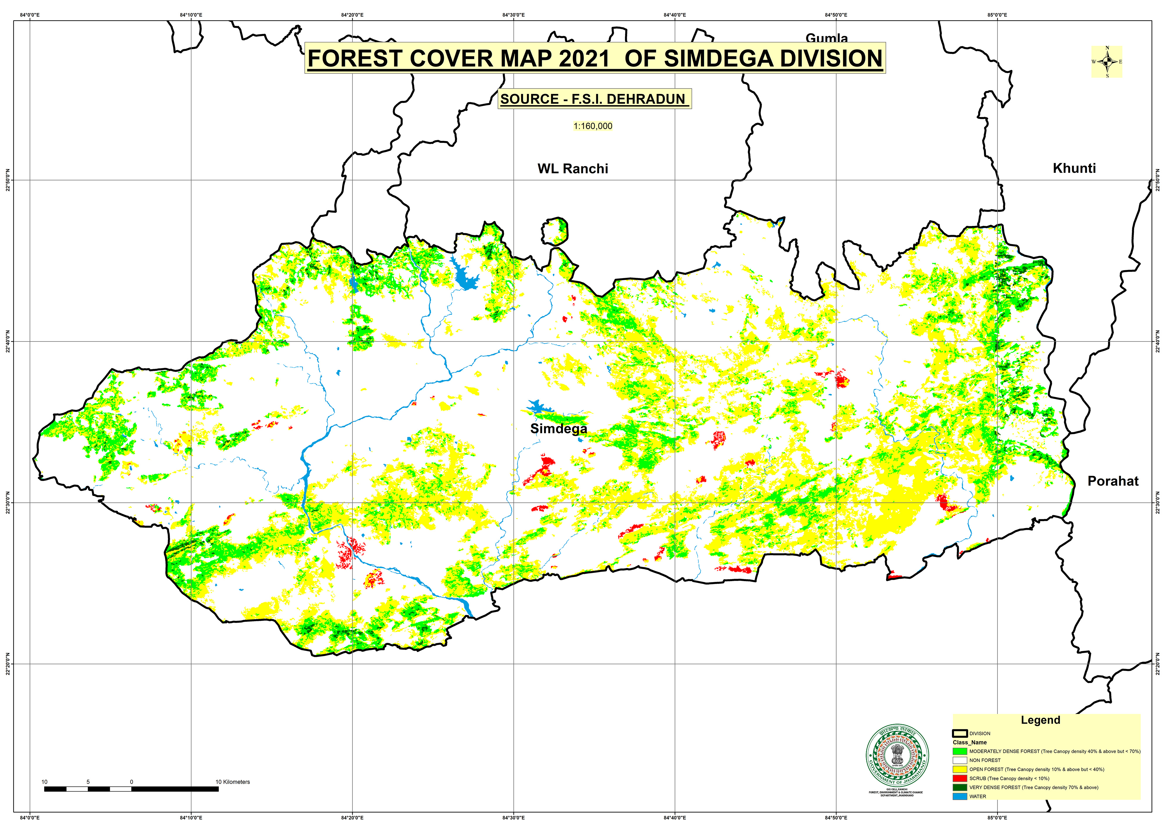 Forest Cover Map of Simdega Jharkhand